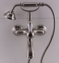 PB Nostalgic bath mixer with hand shower and white lever stainless steel