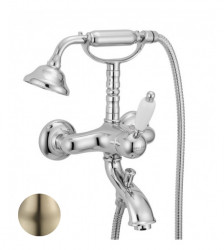 PB Nostalgic bath mixer with hand shower and white lever stainless steel