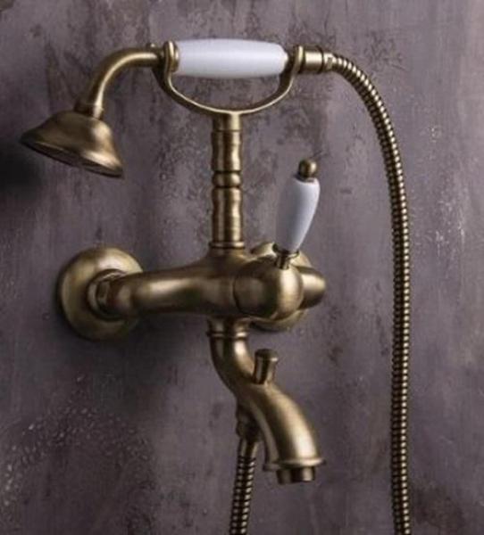 PB Nostalgic bath mixer with hand shower and white lever Bronze