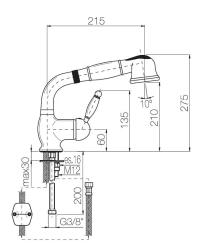 PB Nostalgic kitchen tap with pull-out hand shower chrome