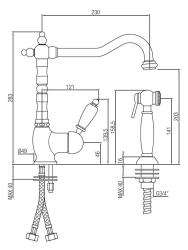 PB Nostalgic kitchen tap with separate pull-out stainless steel hand shower