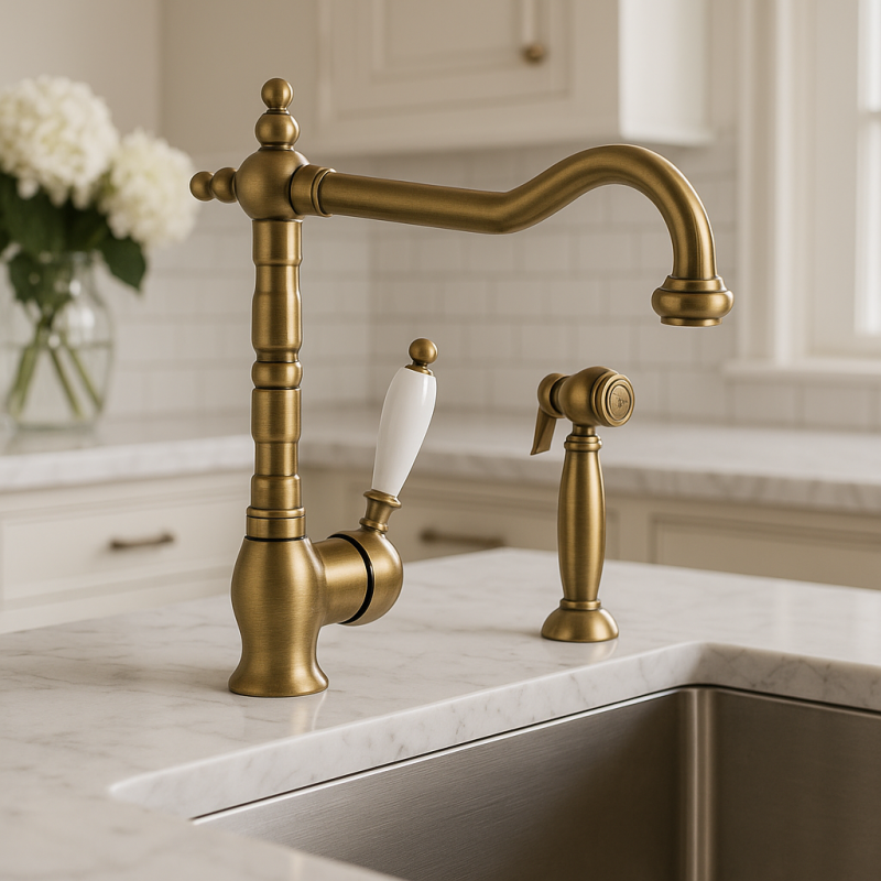 PB Nostalgic kitchen tap with separate pull-out hand shower Bronze
