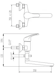 Blusani special Wall tap Chrome with long spout 35cm and hand shower 1208952919