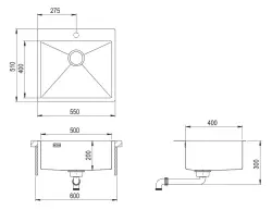 Ausmann Weser stainless steel kitchen sink PVD Gold 55x51 with faucet hole undermounted flush mounted and inset 080884