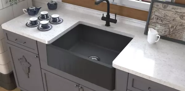 GraniteMy Tradition farmhouse sink, two-sided granite sink 60x48 cm, black undermount 1208953016