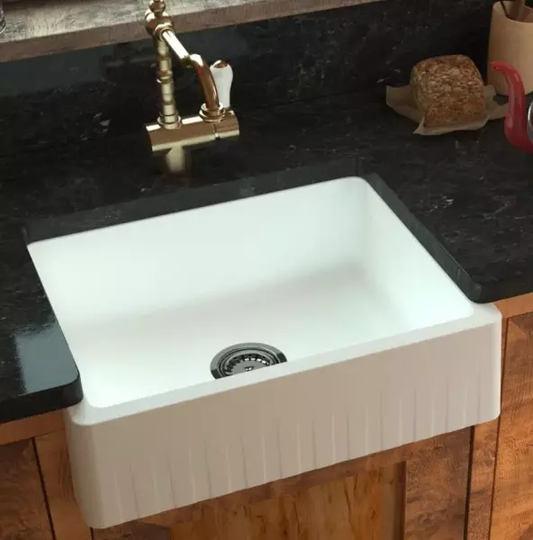 GraniteMy Tradition farmhouse sink, two-sided granite sink 60x48 cm, white undermount 1208953017