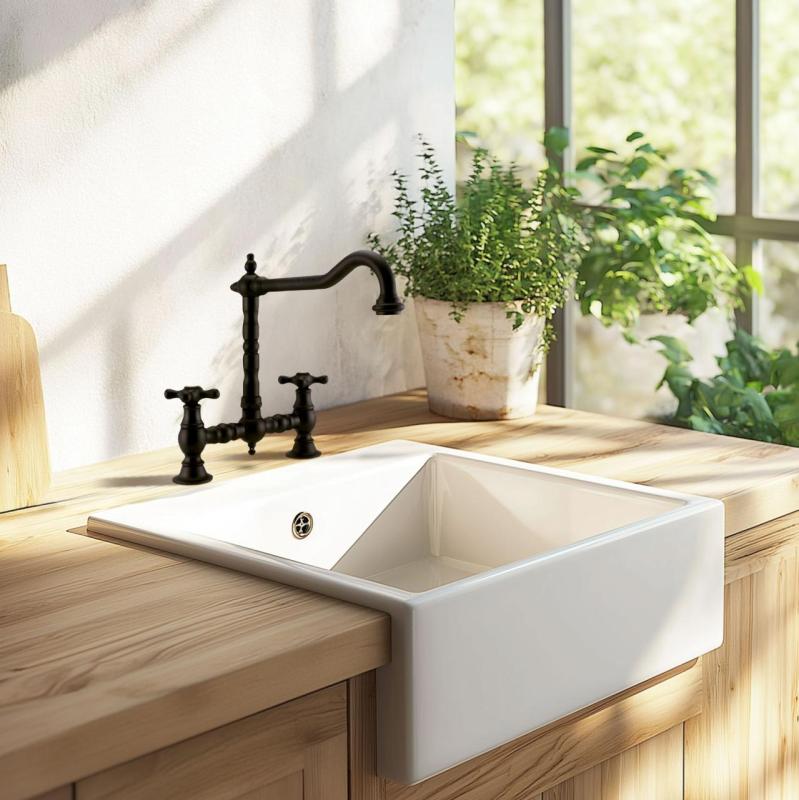 PB Nostalgic Bridge kitchen tap Matt black angled spout with star knobs PBN.ZW.H.ST