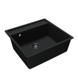 GraniteMy Bremen granite sink 53x50 cm black top-mount undermount and flush-mount with tap hole platform WITH STAINLESS STEEL PLUG