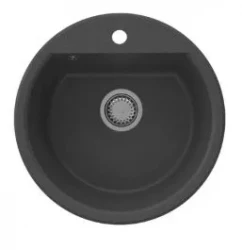 GraniteMy Bremen round granite sink 43 cm black inset and undermount with tap hole bench with stainless steel plug 1208953206