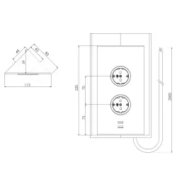 Power socket with 2 earthed outlets and 2 USB chargers black 1208953215