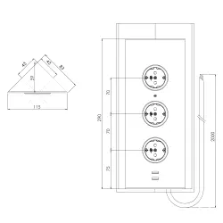 Power socket with 3 earthed outlets and 2 USB chargers stainless steel 1208953216