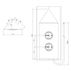 Power socket with 2 earthed outlets corner stainless steel 1208953220