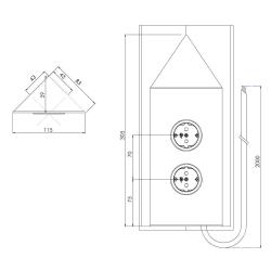 Indux Corner Power strip with 2 sockets, grounded, corner, stainless steel 1208953220