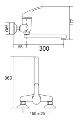 Blusani Kitchen tap Wall tap Chrome with extra long spout total 35.5 cm 1208953263