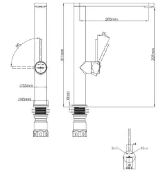 Reginox Kelso stainless steel high kitchen tap swivel spout fully brushed stainless steel R34590