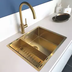 Lorreine 3415SP brushed gold SuperPlug stainless steel one and a half sink 3415cm flush undermount and drop-in mounted 1208953417