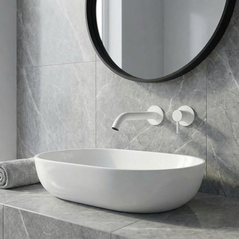 SB Round basin mixer tap, recessed, white matt 162mm