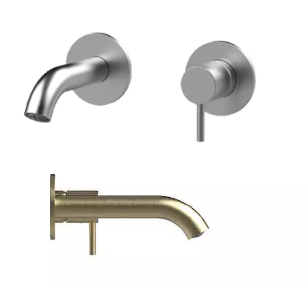 SB Round recessed basin mixer tap satin brass 316 PVD 102mm