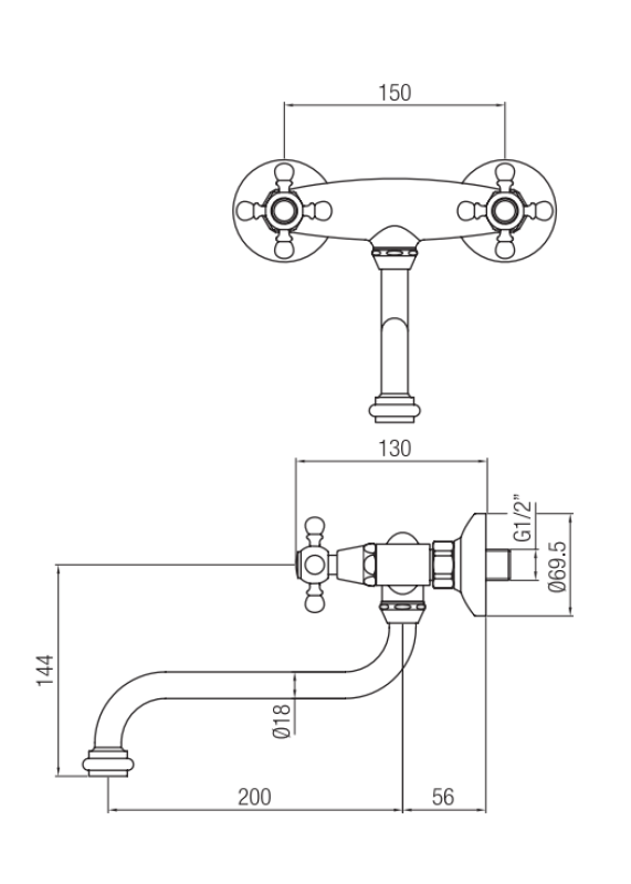 Nostalgic kitchen tap Classic wall tap matt black 1208953529