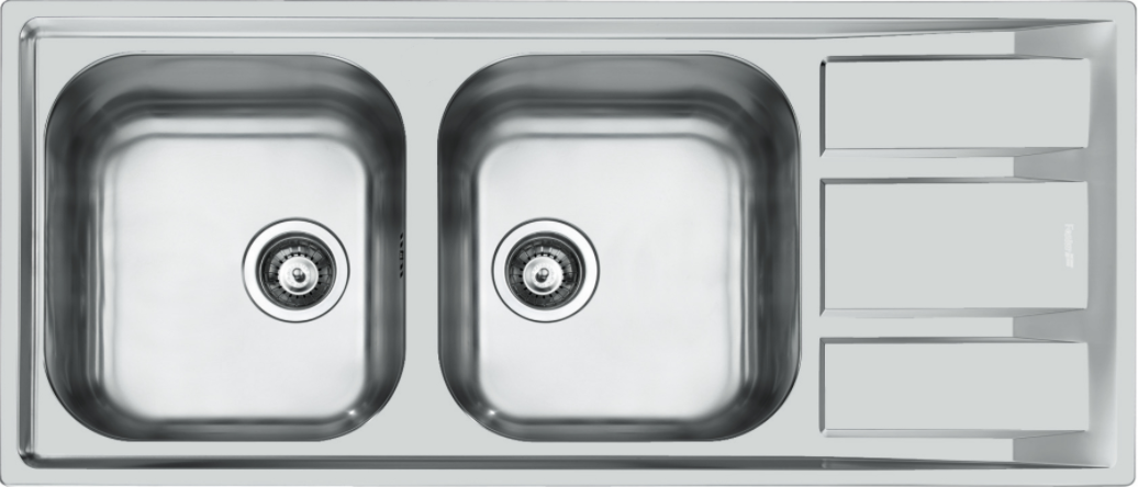 Foster Marine Stainless Steel 316 Double Sink Reversible with Draining Board 116x50 cm Surface-Mounted 1208953556