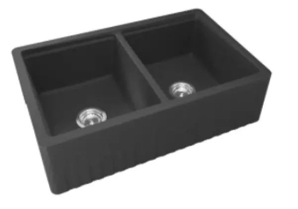 GraniteMy Tradition country-style double sink, 2-sided granite sink, 80x50cm, black, top-mounted, undermounted, and flush-mounted, 1208953697