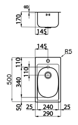 Foster 900 Small Stainless Steel Sink 29x50 cm with Tap Hole Surface-Mounted 1208953723