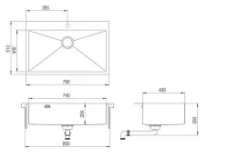 Ausmann Weser stainless steel large gold sink PVD Gold 79x51 with tap hole undermount flush-mounted and inset 080907