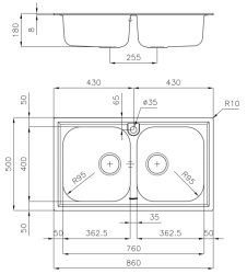 Foster Marine Stainless Steel 316 Double Sink 86x50 cm Built-in 1208953745