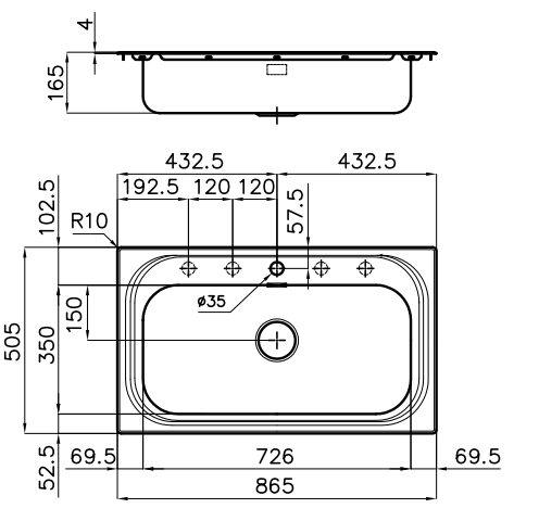 Foster 900 Large Stainless Steel Sink 86.5 x 50.5 cm with Tap Hole Built-in 1208953748