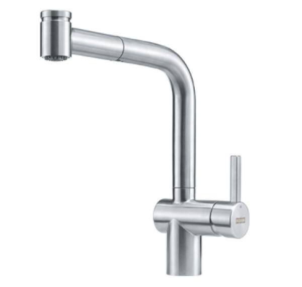 Franke stainless steel brushed kitchen tap Atlas Neo extendable spout and spray function stainless steel 115.0521.441