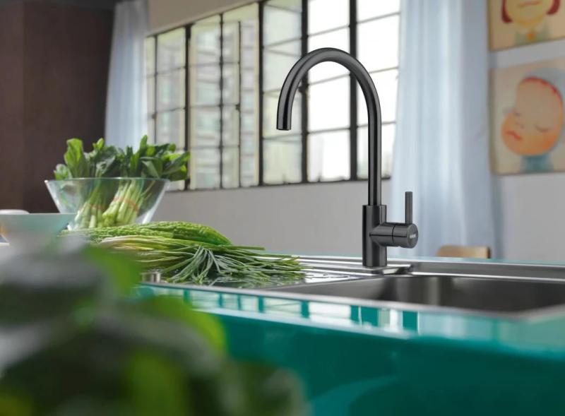 Franke Kitchen tap Eos Neo swivel spout brushed black 115.0613.590