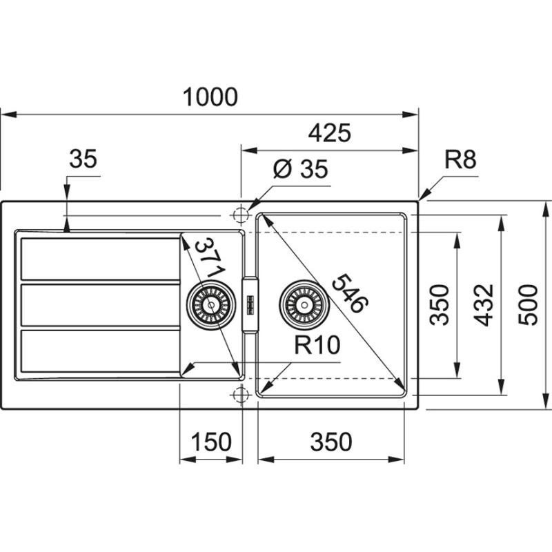 Franke Sirius 2 S2D 651 plastic 1.5 one and a half sink with white drip mount 100x50 143.0634.555