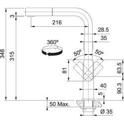 Franke solid stainless steel kitchen tap Mythos with pull-out spout stainless steel 1208953828