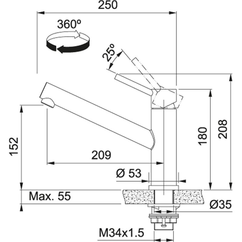 Franke Orbit niedrige Küchenarmatur mit schwenkbarem Auslauf, Edelstahl 115.0569.290