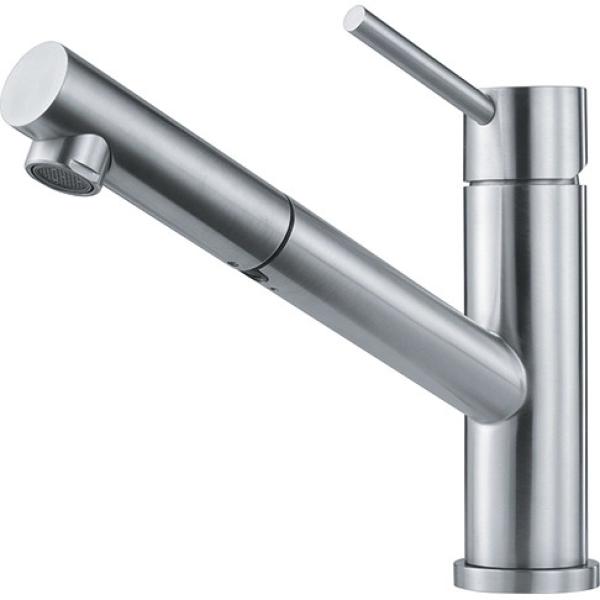 Franke Orbit solid stainless steel low kitchen tap with pull-out spout stainless steel 115.0569.461