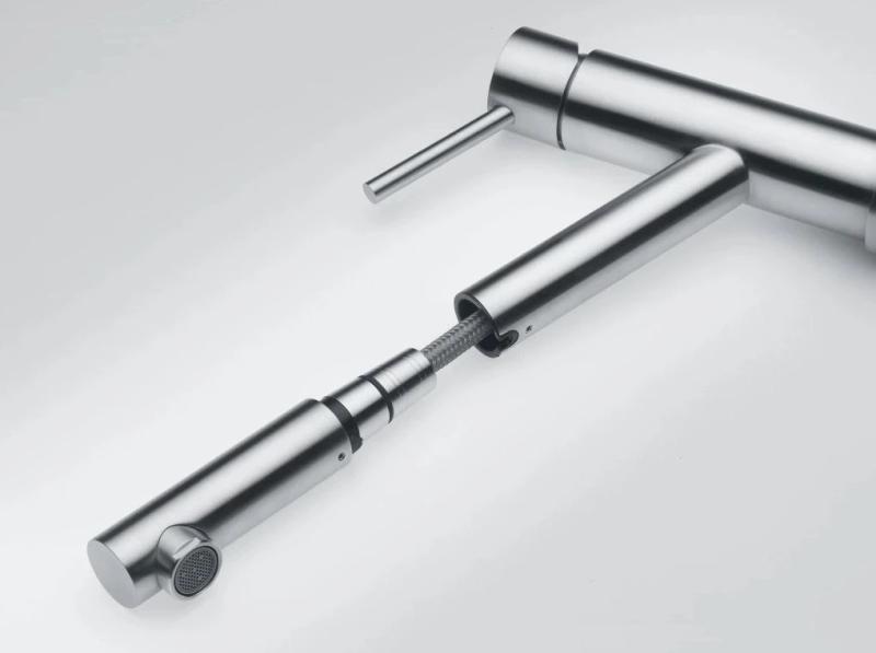 Franke Orbit  niedrige Küchenarmatur mit Zugauslauf, Edelstahl 115.0569.461