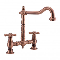 PB Nostalgic bridge kitchen tap angled spout with star knobs copper PBN.KOP.H.ST