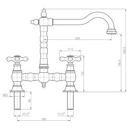 PB Nostalgic bridge kitchen tap brass natural angle spout with star knobs PBN.MES.H.ST