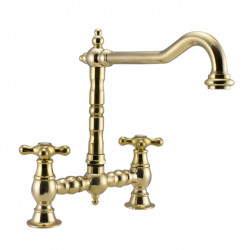 PB Nostalgic bridge kitchen tap brass natural angle spout with star knobs PBN.MES.H.ST