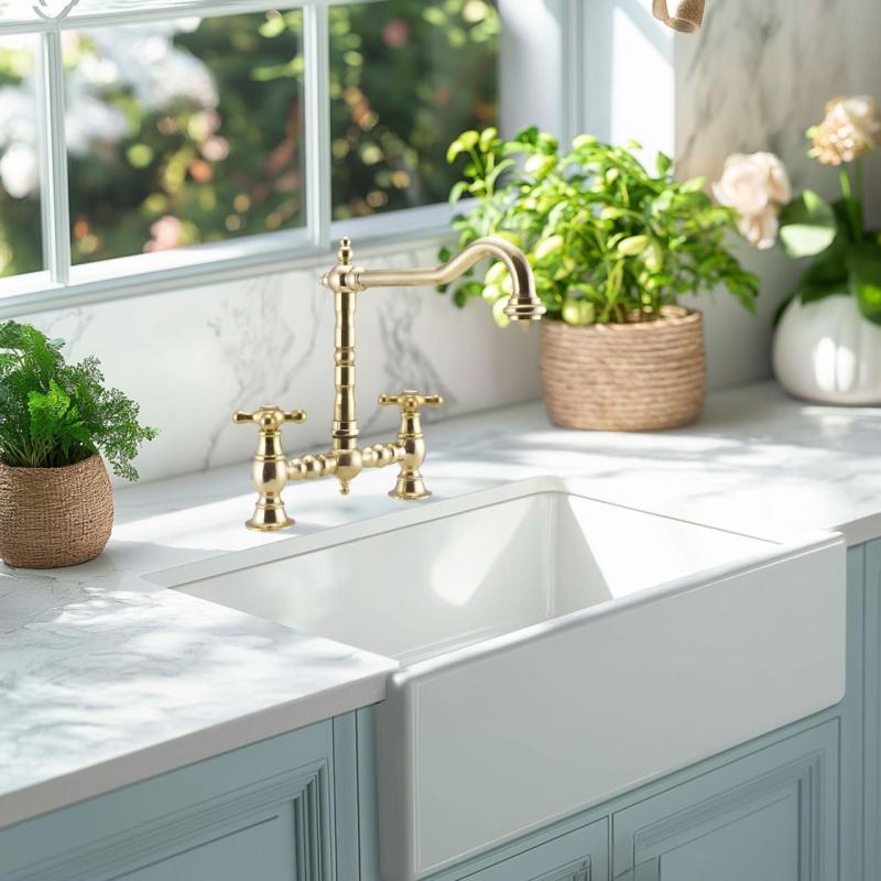 PB Nostalgic bridge kitchen tap brass natural angle spout with star knobs PBN.MES.H.ST
