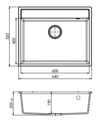 GraniteMy Bremen Granite Sink 64x52 cm Black – Top Mount, Undermount, and Flush Mount with Tap Hole Deck and Stainless Steel Plug 1208953873