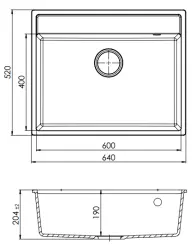 GraniteMy Bremen granite sink 64x52 cm black top-mounted, under-mounted and flush-mounted with tap hole bank 1208953874