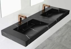 Solid-S Marble double washbasin solid surface black marble matte without tap hole with solid cover B180xD45xH8 1208953889