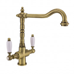 PB Nostalgic classic country kitchen tap Bronze with white handles 1208953913