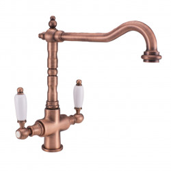 PB Nostalgic classic country kitchen tap Copper with white handles 1208953914