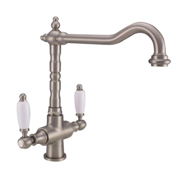 PB Nostalgic classic country kitchen tap stainless steel with white handles 1208953915