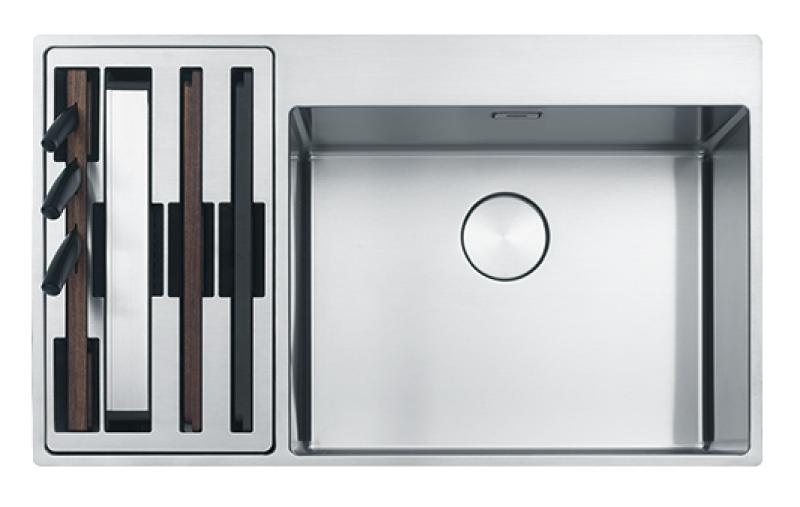 Franke Box Center BWX220-54-27 stainless steel sink right with chopping board knife set and wire basket 86x51cm 127.0570.616