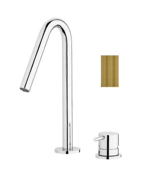 Waterevolution Flow 2-hole sink faucet Brushed Brass with small V 127mm spout T1121VLE