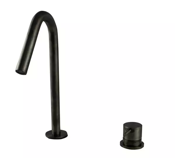 Waterevolution Flow 2-hole sink faucet PVD Gun Metal with small V-Shaped 127mm spout T1121VGME