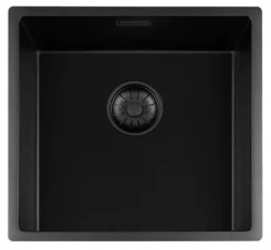 Lorreine 40BQ-FU black Quartz sink 40x40cm undermount flush-mounted with black basket plug 1208954000